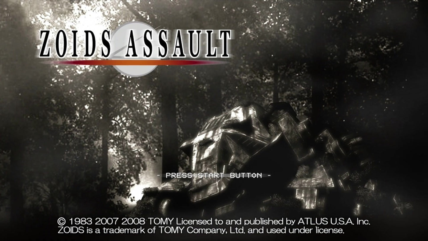 Zoids Assault start screen for Xbox 360 (X360) tactical strategy mecha video game