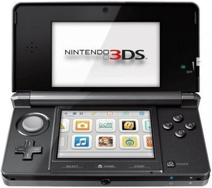 Nintendo 3DS handheld console original model Cosmo Black finish autostereoscopic 3D display glasses-free 3D technology dual screens StreetPass functionality Nintendo portable gaming system open and on