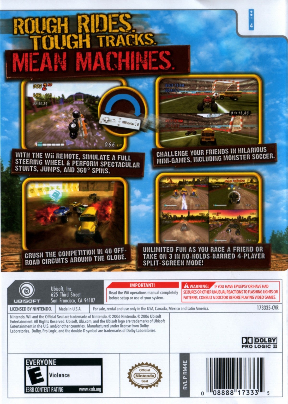 Monster 4x4: World Circuit – Nintendo Wii (Wii) off-road racing arcade sports video game back of case