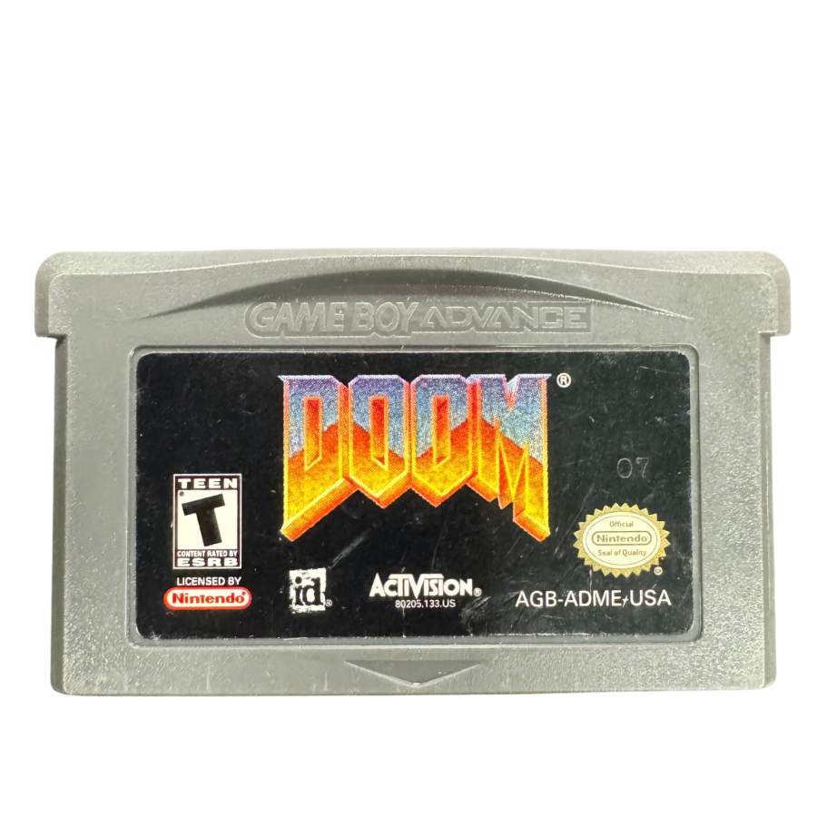 Doom CIB Nintendo Game Boy Advance GBA video game featuring classic first person shooter gameplay demon combat weapons action packed levels Mars exploration intense enemy encounters and retro shooting action complete in box CIB edition Game Boy Advance collection collectible gaming appeal cartridge