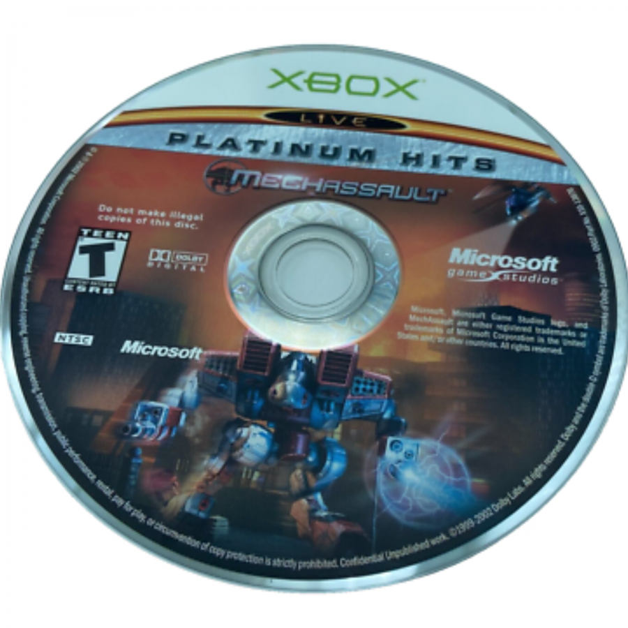 MechAssault Platinum Hits Xbox for retro video game enthusiasts featuring futuristic mech combat gameplay explosive battlefield action customizable battle machines multiplayer warfare missions sci fi military environments destructive weapon systems and collectible gaming appeal disc