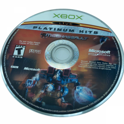 MechAssault Platinum Hits Xbox for retro video game enthusiasts featuring futuristic mech combat gameplay explosive battlefield action customizable battle machines multiplayer warfare missions sci fi military environments destructive weapon systems and collectible gaming appeal disc