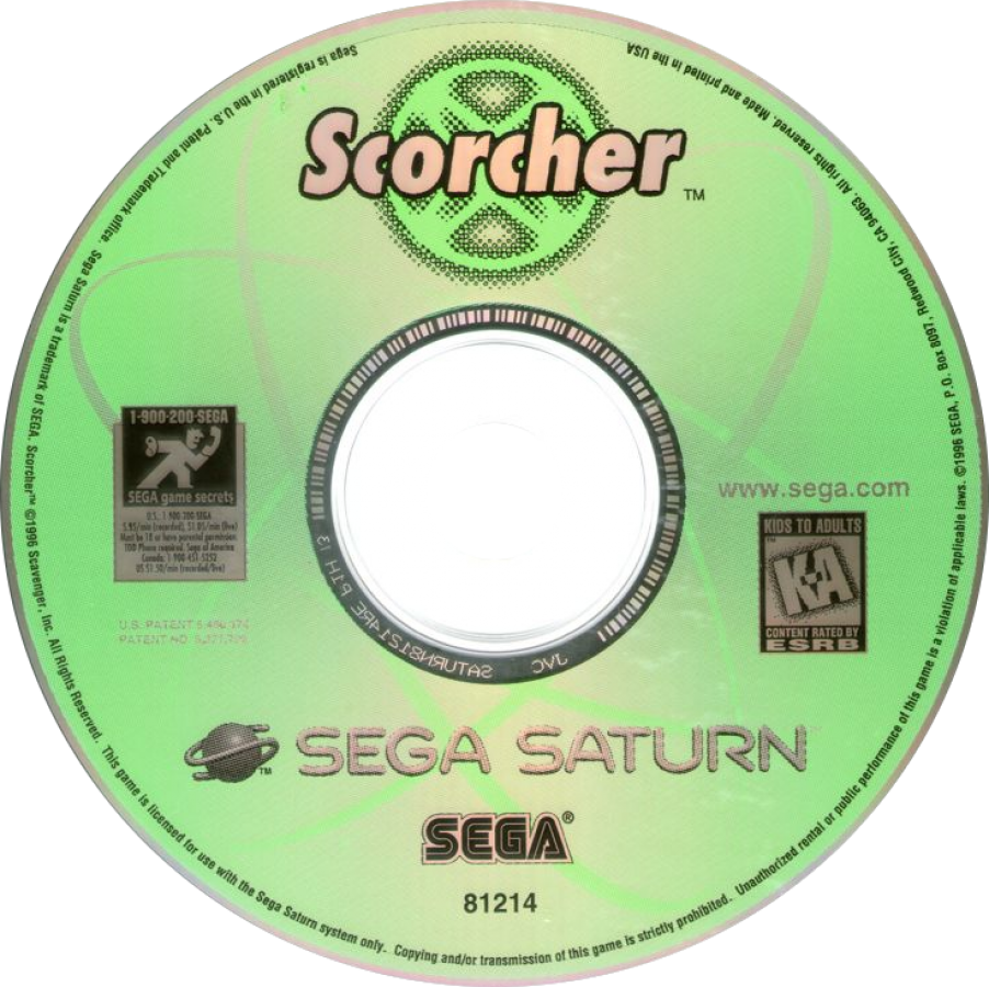 Scorcher Sega Saturn futuristic racing game high speed anti gravity racing tunnel tracks vehicle combat Psygnosis arcade racing sci fi racing gameplay retro Saturn game Sega Saturn software video game title disc
