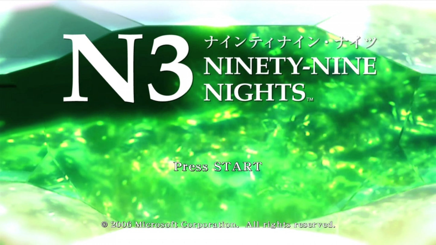 Ninety-Nine Nights start screen for Xbox 360 (X360) hack-and-slash action role-playing video game