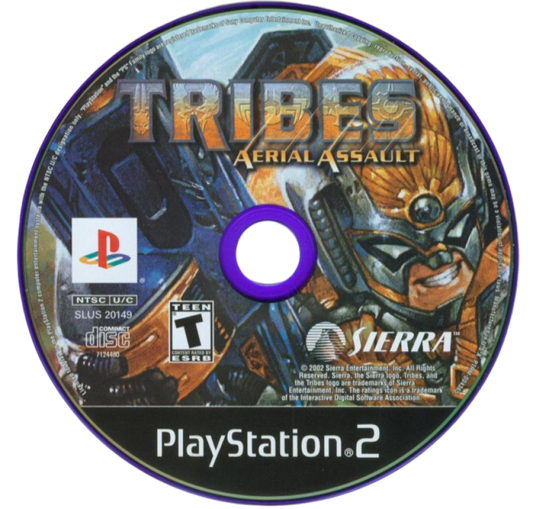 Tribes: Aerial Assault – PlayStation 2 (PS2) video game disc, sci-fi multiplayer shooter.