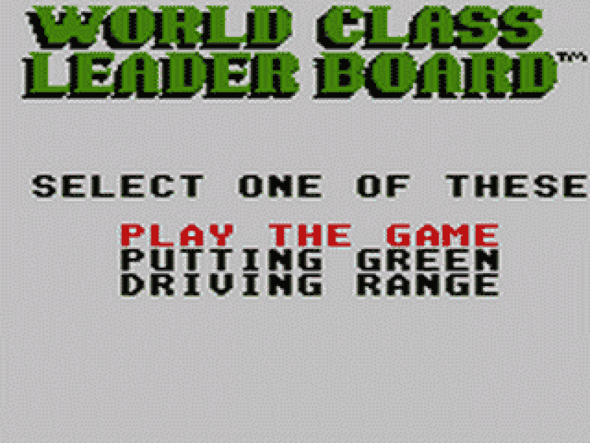 World Class Leader Board Golf title screen for Sega Game Gear (GG) video game