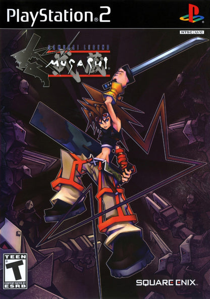 Samurai Legends Musashi PS2 Sony PlayStation 2 action adventure RPG hack and slash samurai sword combat Square Enix Musashi dual blade fighting fantasy story exploration dungeon gameplay retro gaming PlayStation 2 software video game title cover art
