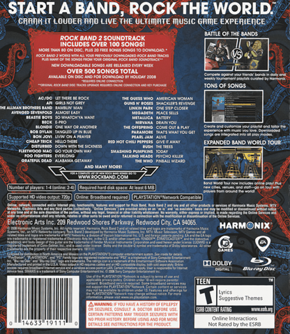Rock Band 2 back cover art for PlayStation 3 (PS3) video game