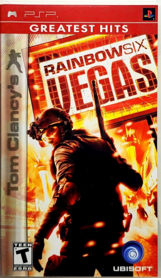 Tom Clancy's Rainbow Six Vegas Greatest Hits inspired design featuring tactical military shooter aesthetic elite counterterrorism operations squad based strategy intense urban combat realistic weaponry stealth breaching action cinematic modern warfare presentation front cover