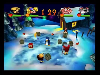 Crash Bash Greatest Hits PlayStation 1 party video game Eurocom 30 minigames adventure battle tournament modes 4-player multitap Crash Coco Cortex Tiny Dingodile multiplayer competition arena battles TNT crates pogo stick tanks hovercraft Sony gameplay screenshot
