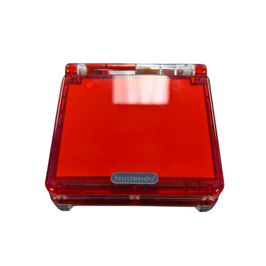 Game Boy Advance SP (GBA SP) [Custom Red Shell & IPS Screen Mod] at Gamers INC, featuring a professionally upgraded handheld experience with a crystal-clear, high-brightness IPS backlit display for modern visual fidelity, housed in a striking custom red shell that breathes new life into your classic library of Game Boy, Game Boy Color, and Game Boy Advance titles front top