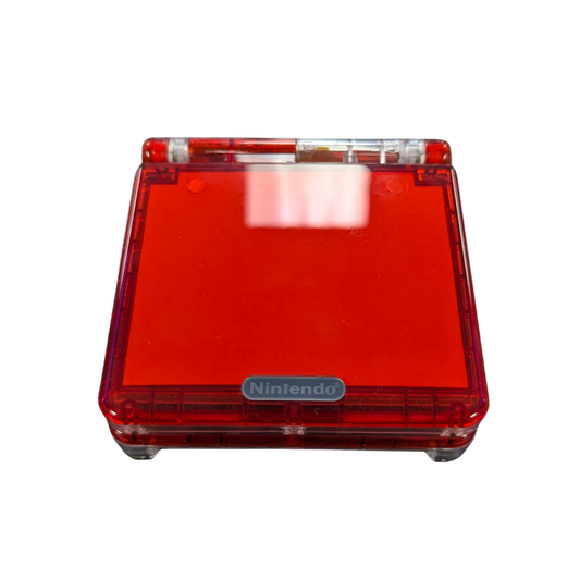 Game Boy Advance SP (GBA SP) [Custom Red Shell & IPS Screen Mod] at Gamers INC, featuring a professionally upgraded handheld experience with a crystal-clear, high-brightness IPS backlit display for modern visual fidelity, housed in a striking custom red shell that breathes new life into your classic library of Game Boy, Game Boy Color, and Game Boy Advance titles front top