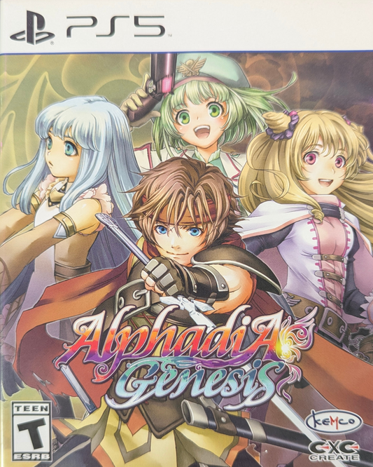 Alphadia Genesis PlayStation 5 turn-based fantasy RPG retro-style adventure Kemco 16-bit era inspired pixel art party combat magic system exploration quests front cover