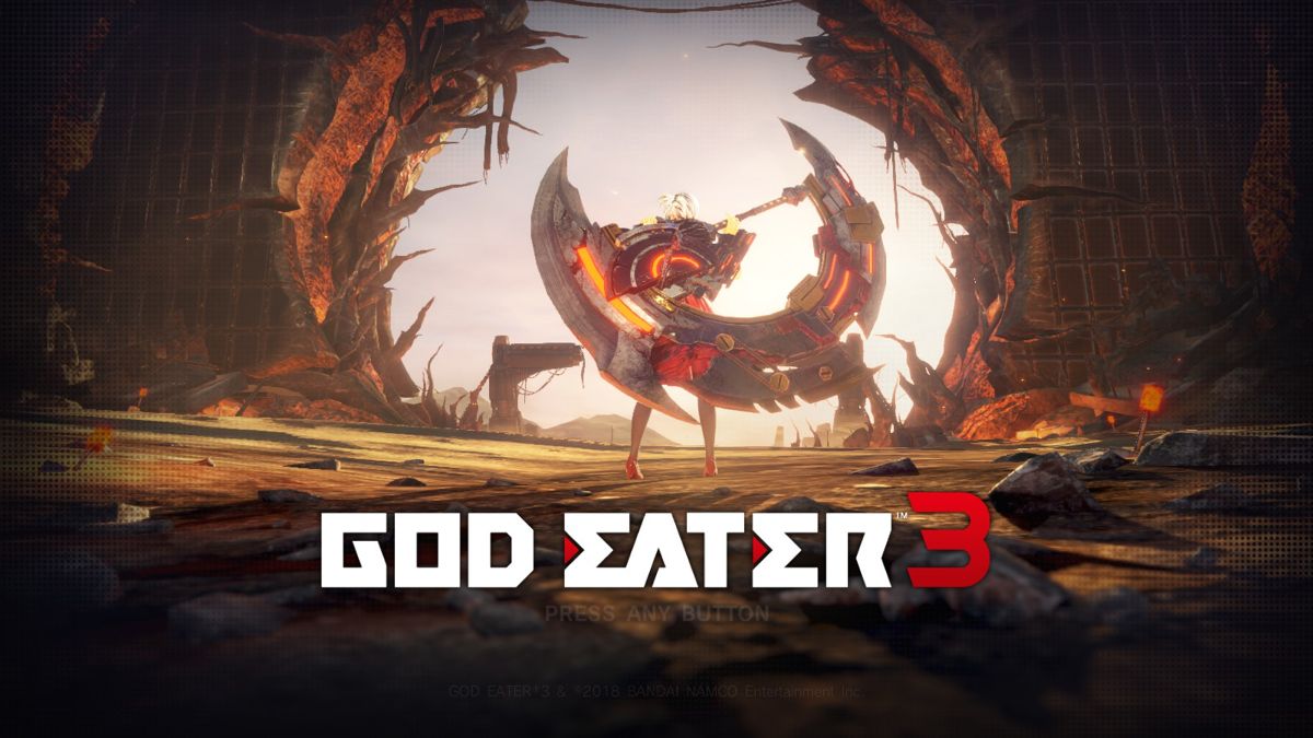 God Eater 3 PlayStation 4 action hunting RPG anime apocalypse Aragami monsters custom God Arc co-op multiplayer missions character creation Bandai Namco title screen