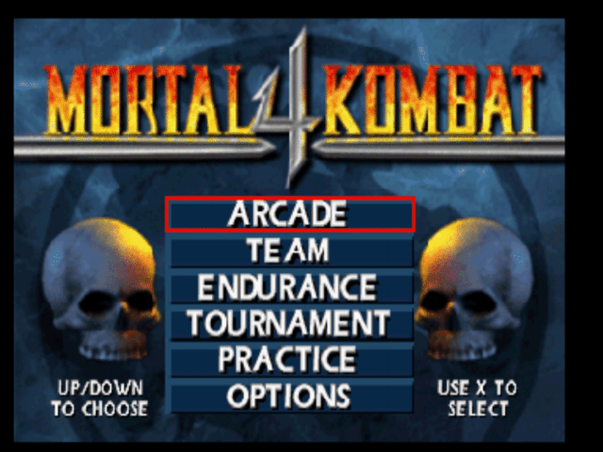 Mortal Kombat 4 title card for PlayStation 1 (PS1) retro fighting video game