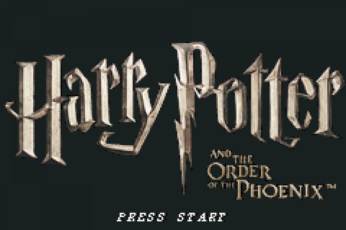 Harry Potter and the Order of the Phoenix for Game Boy Advance, title screen for an action-adventure video game with spell casting, exploration, mission-based gameplay, and wizarding world storyline