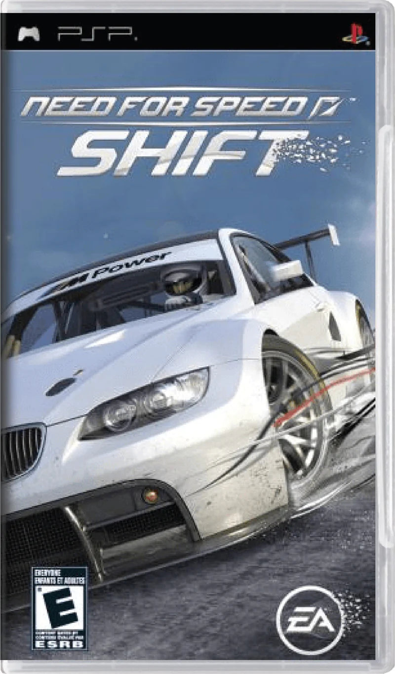 Need for Speed Shift PlayStation Portable inspired design featuring realistic racing simulation aesthetic high performance sports cars professional circuit competition intense cockpit driving authentic motorsport atmosphere fast paced handheld racing action presentation front cover