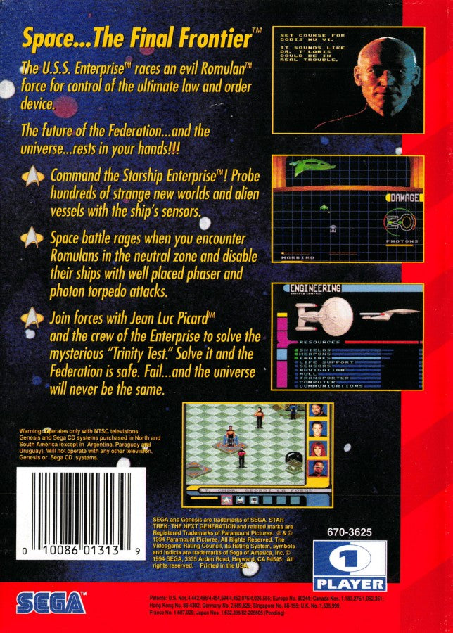 Star Trek The Next Generation Echoes From the Past Sega Genesis retro video game action adventure back of case (1994)