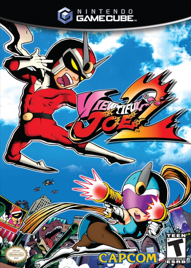 Viewtiful Joe 2 GameCube game featuring side-scrolling action platformer gameplay with stylized comic book visuals front cover