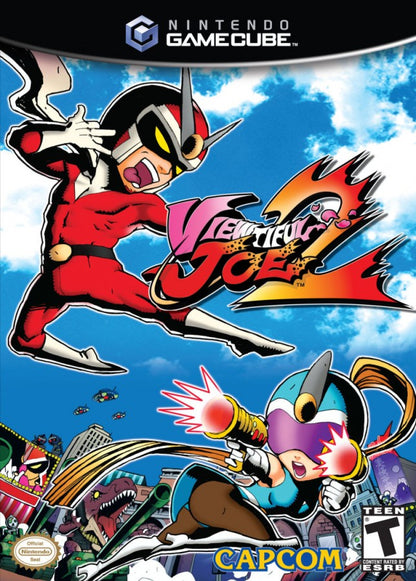 Viewtiful Joe 2 GameCube game featuring side-scrolling action platformer gameplay with stylized comic book visuals front cover