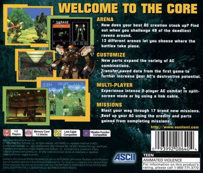 Armored Core: Project Phantasma retro sci-fi mech combat action game for PlayStation 1 (PS1) back of case