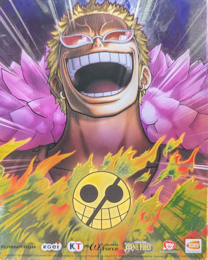 One Piece Pirate Warriors 3 Steelbook PlayStation 4 PS4 video game, anime action hack and slash, musou gameplay, collectible steelbook edition back cover