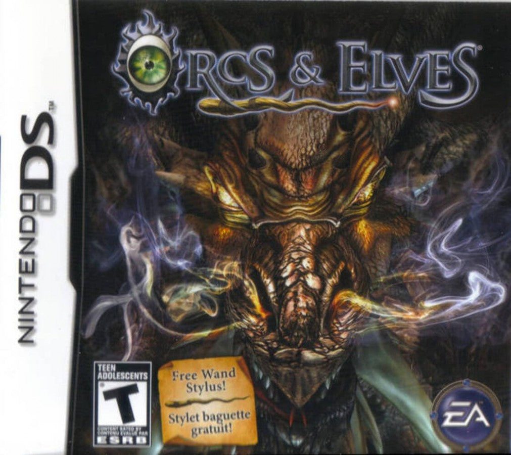 Orcs and Elves Nintendo DS for retro video game enthusiasts featuring first person dungeon crawling gameplay fantasy role playing adventure turn based inspired combat monster encounters puzzle solving magical weapons and collectible gaming appeal front cover 