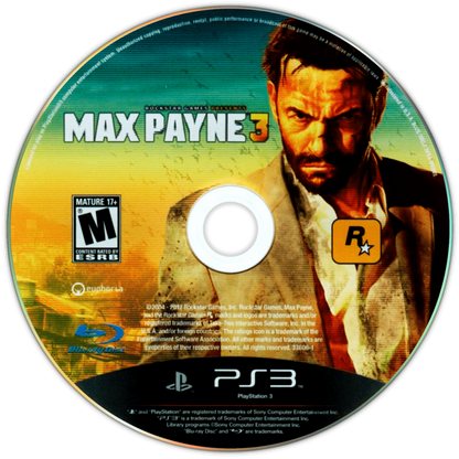 Max Payne 3 disc art for PlayStation 3 (PS3) video game