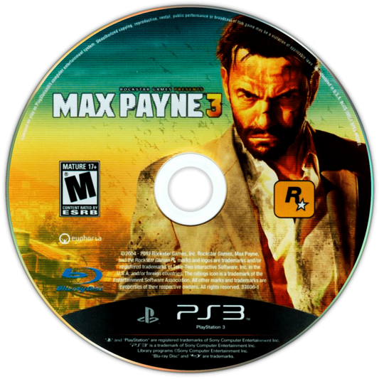 Max Payne 3 disc art for PlayStation 3 (PS3) video game
