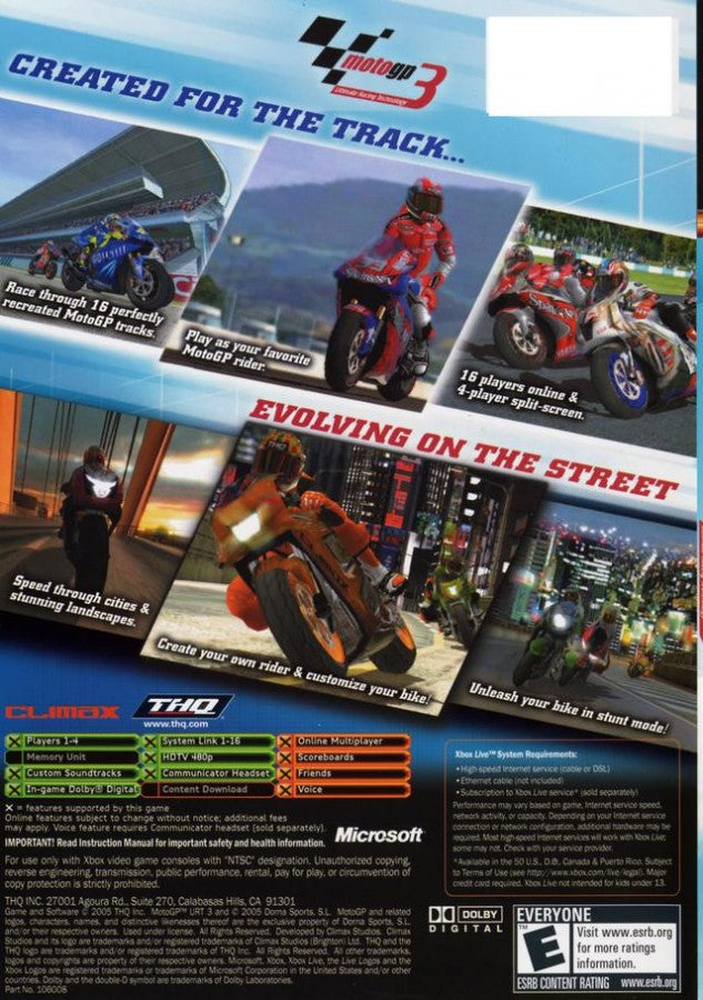 MotoGP 3: Ultimate Racing Technology back cover art for Xbox (XBOX) video game