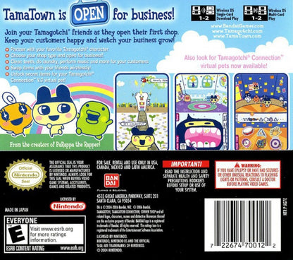 Tamagotchi Connection Corner Shop Nintendo DS for retro video game enthusiasts featuring simulation gameplay charming shop management mini games touchscreen interactions colorful Tamagotchi characters family friendly activities and collectible gaming appeal back cover 