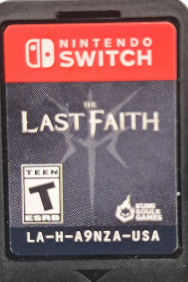 The Last Faith Nintendo Switch inspired design featuring dark gothic action platformer aesthetic haunting fantasy world brutal combat eldritch horrors atmospheric exploration intricate pixel art visuals challenging metroidvania gameplay presentation cartridge