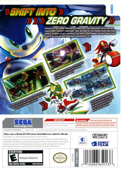 Sonic Riders: Zero Gravity – Nintendo Wii (Wii) futuristic hoverboard racing action video game back of case