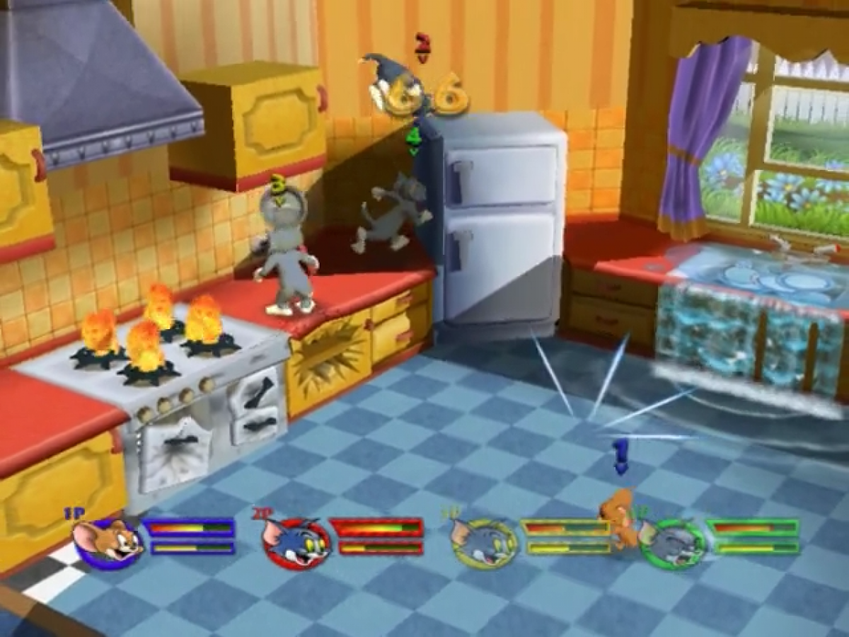 Tom and Jerry in War of the Whiskers GameCube GC video game, action fighting, cartoon-based gameplay, multiplayer, family-friendly, Nintendo GameCube title gameplay screenshot