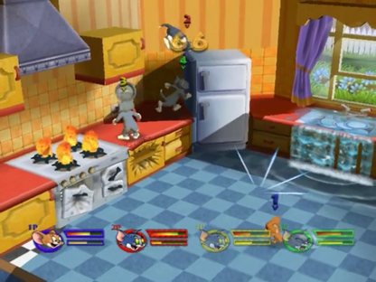 Tom and Jerry in War of the Whiskers GameCube GC video game, action fighting, cartoon-based gameplay, multiplayer, family-friendly, Nintendo GameCube title gameplay screenshot