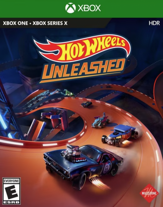 Hot Wheels Unleashed for Xbox One, cover art image for an arcade racing action sports video game