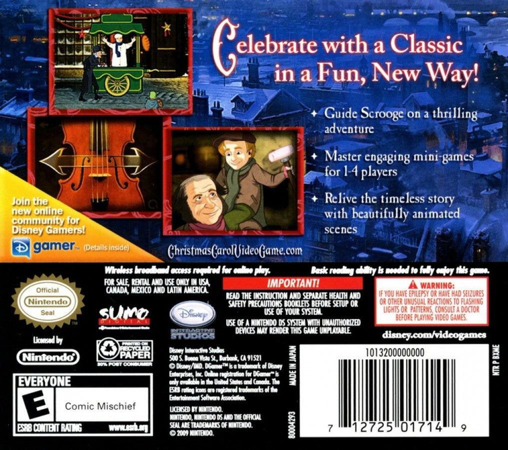 Disney's A Christmas Carol back cover art for the Nintendo DS (DS) video game