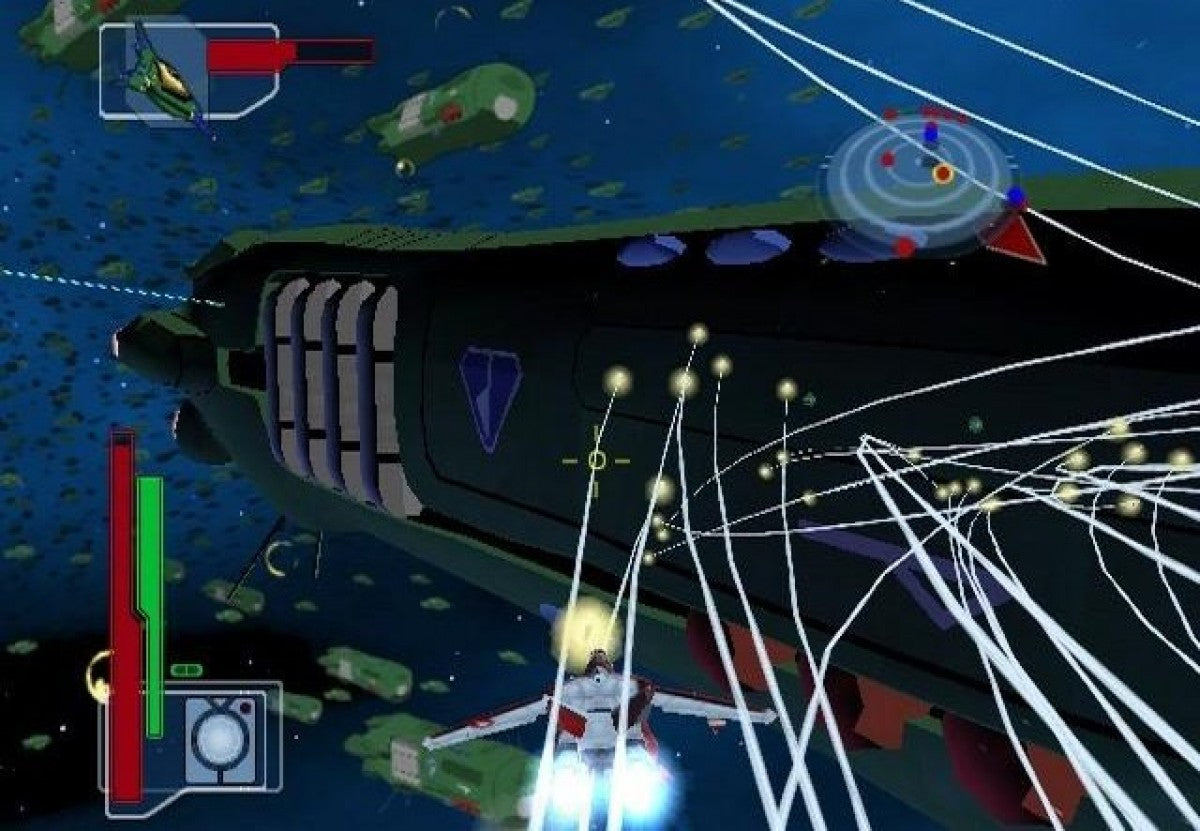 Robotech Battlecry gameplay for
GameCube game featuring aerial mech combat action inspired by the classic anime series 