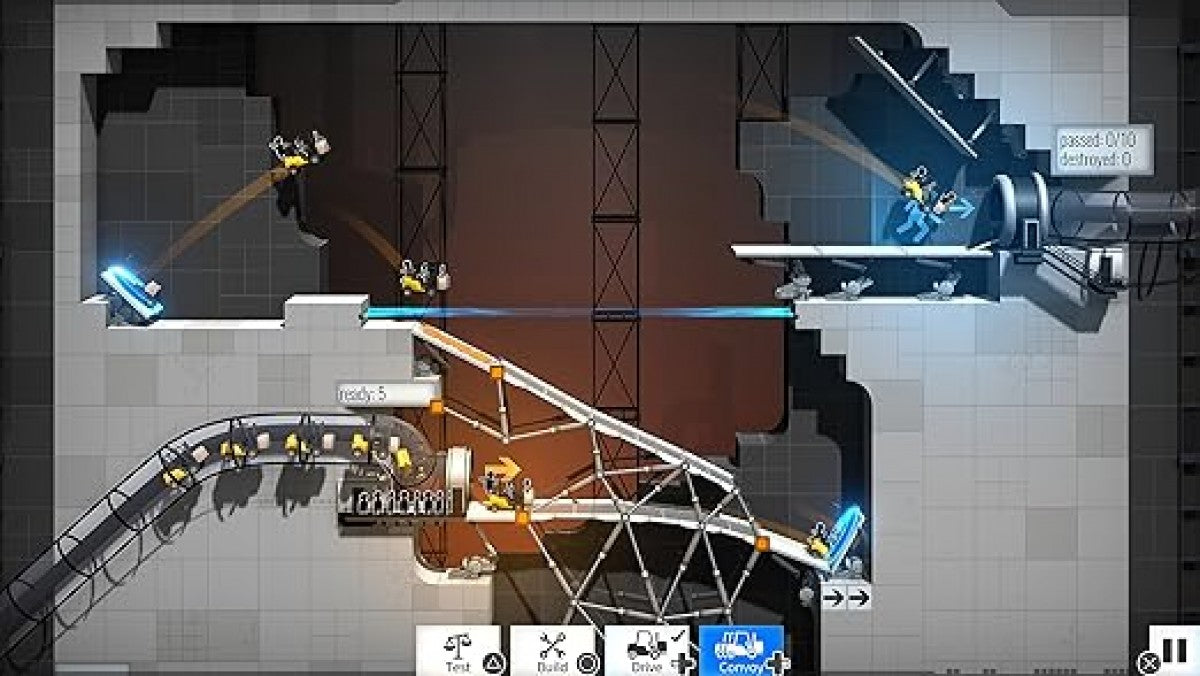 Bridge Constructor Portal – Xbox One (XONE) gameplay for physics-based puzzle engineering game with Portal-themed elements