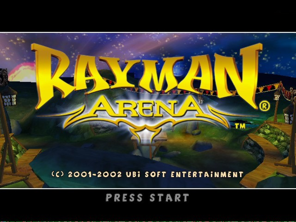 Rayman Arena start screen for Nintendo GameCube (GC) multiplayer platform fighting video game