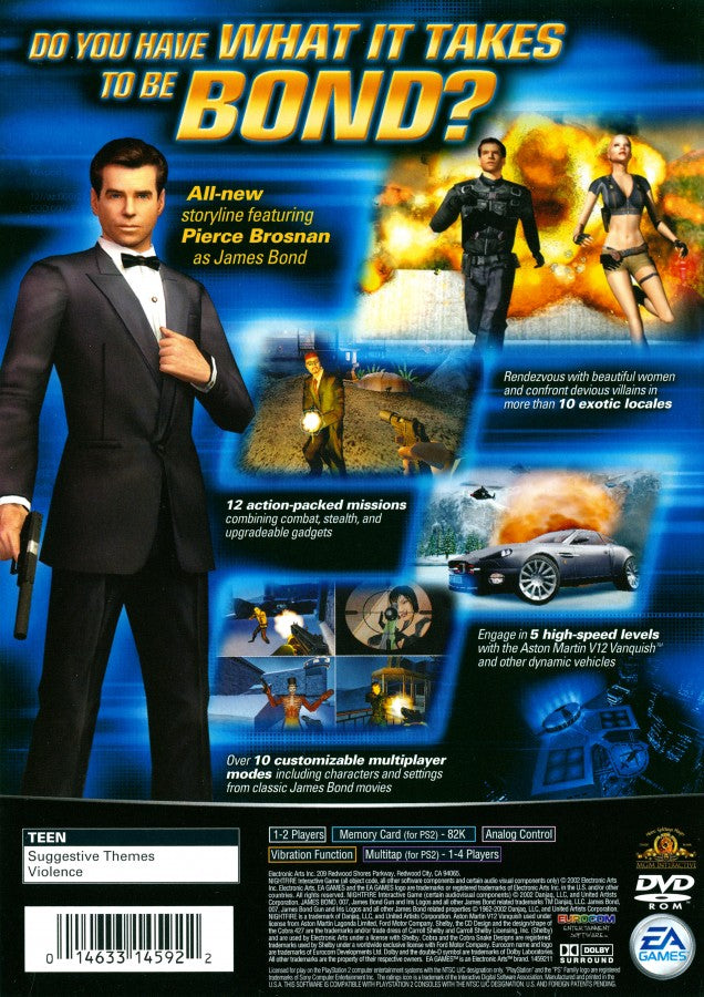 007: Nightfire PS2 action shooter video game back cover art