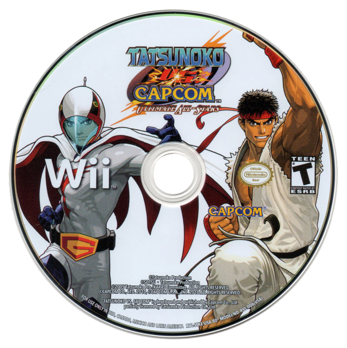 Retro Tatsunoko vs Capcom Wii inspired design featuring crossover anime fighting game aesthetic classic arcade style combat Capcom heroes versus Tatsunoko characters fast paced tag battles cel shaded visuals nostalgic Nintendo Wii action presentation disc