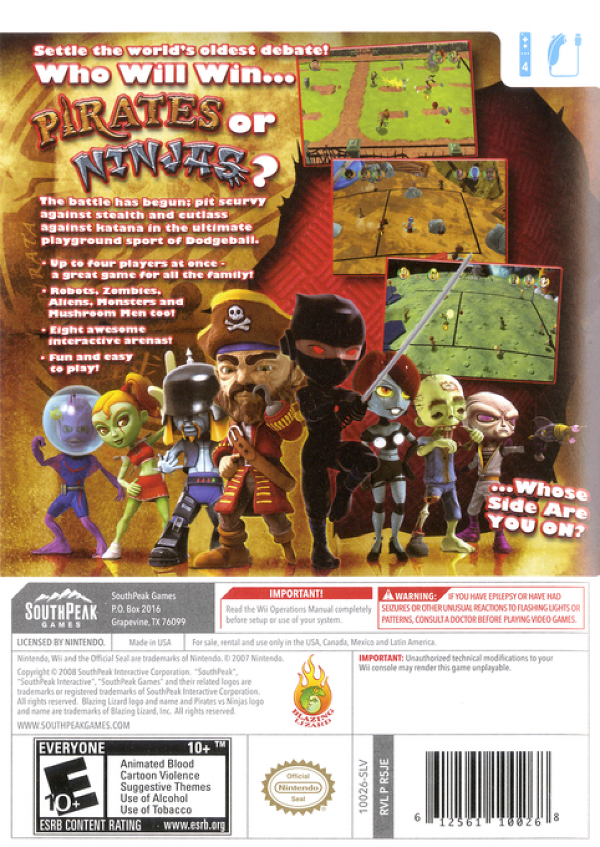 Pirates vs. Ninjas Dodgeball – Nintendo Wii (Wii) arcade dodgeball action sports video game back of case