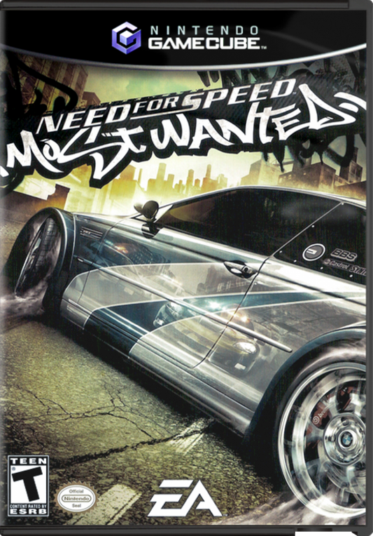 Need for Speed: Most Wanted for Nintendo GameCube (GC) at Gamers INC, featuring the high-stakes illegal street racing hit that challenges you to outrun the most aggressive police chases in the series as you climb the "Blacklist" of the underground's elite drivers, utilizing intense pursuit evasion tactics, deep car customization, and cinematic open-world gameplay to become the most wanted racer in Rockport City front cover