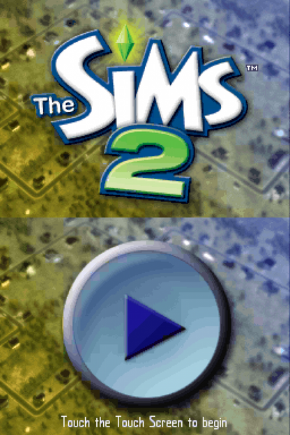 The Sims 2 start screen for Nintendo DS (DS) life simulation video game