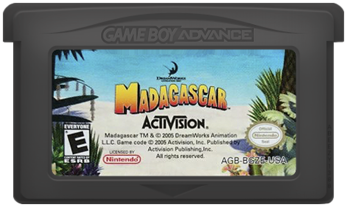Madagascar Game Boy Advance GBA video game, action adventure platformer, animated movie tie-in, family-friendly handheld console title cartridge art