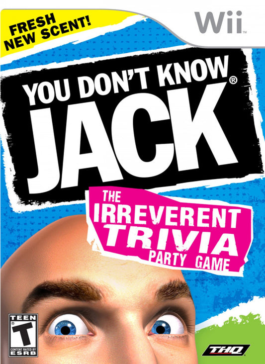 You Don't Know Jack game for the Nintendo Wii featuring trivia party gameplay with fast paced quiz questions humorous commentary multiplayer modes and interactive answering mechanics using Wii controllers cover art