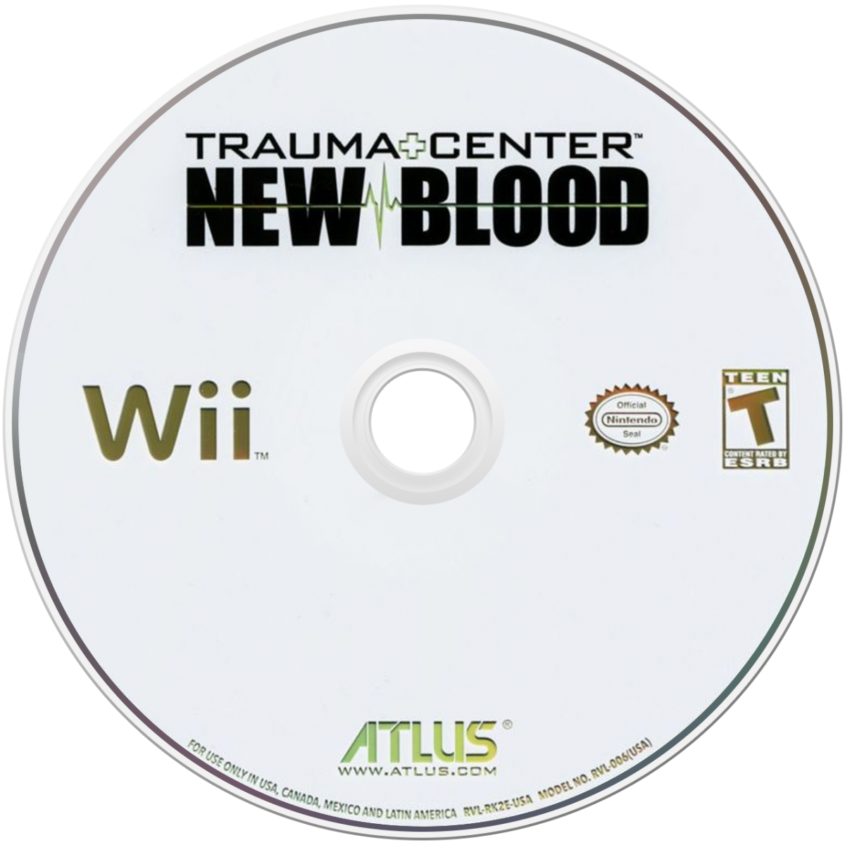 Trauma Center: New Blood disc art for Nintendo Wii (Wii) featuring motion‑controlled surgical gameplay, cooperative operations, and a dramatic story of medical challenges.