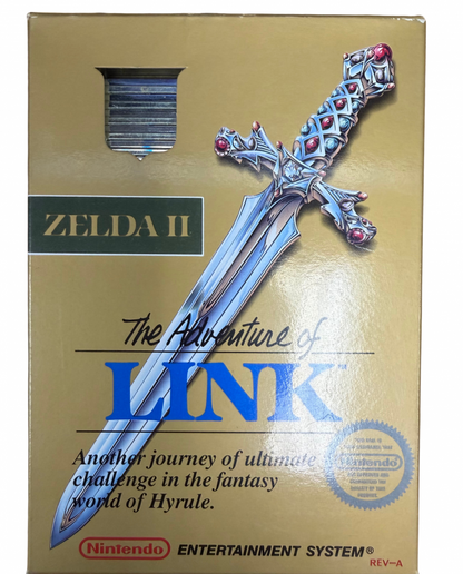 Zelda II The Adventure of Link Nintendo Entertainment System NES for retro video game enthusiasts featuring action role playing gameplay side scrolling combat overworld exploration sword fighting magic spells character leveling challenging dungeons classic 8 bit adventure and collectible gaming appeal cover art