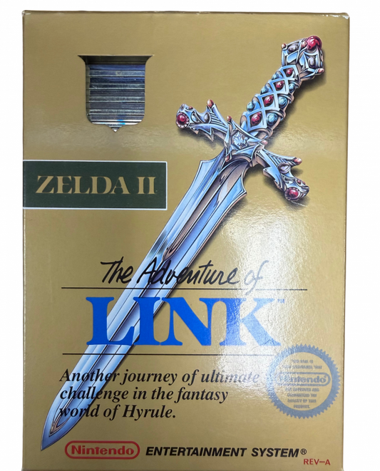 Zelda II The Adventure of Link Nintendo Entertainment System NES for retro video game enthusiasts featuring action role playing gameplay side scrolling combat overworld exploration sword fighting magic spells character leveling challenging dungeons classic 8 bit adventure and collectible gaming appeal cover art
